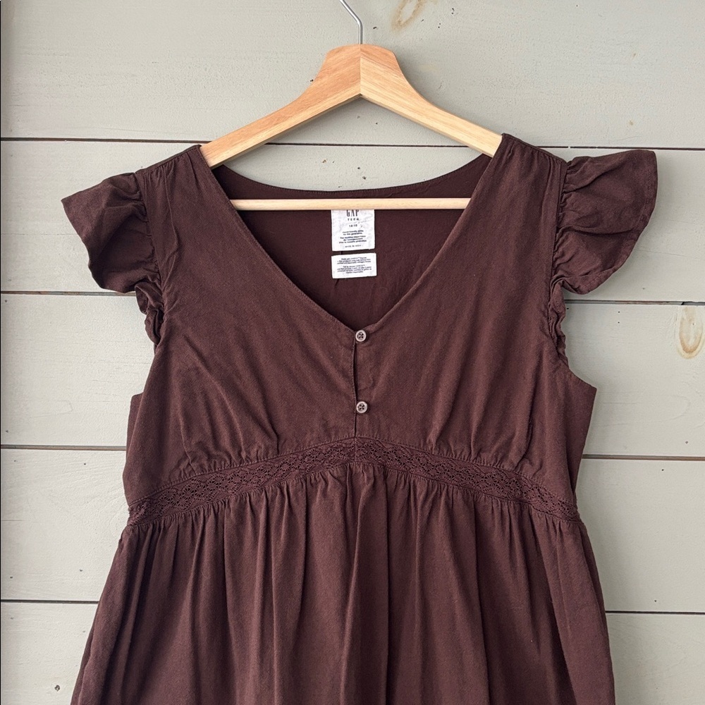 🤎 GAP Teen Babydoll Dress | Chocolate Brown | Size 14–16 - Picture 5 of 9